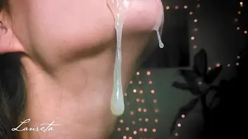 Close up cum in mouth and swallow