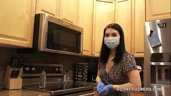 Asian maid cleaning naked